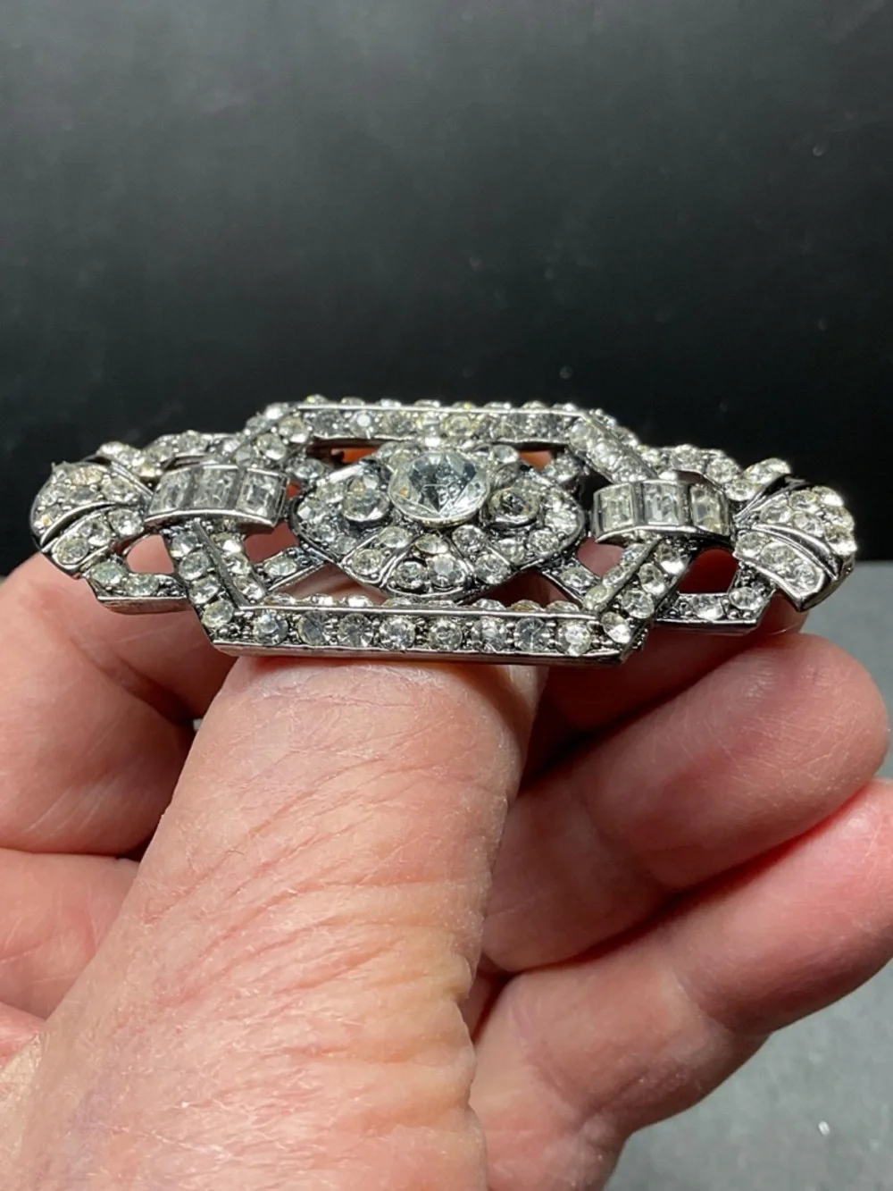 NWT VINTAGE M.J.Ent Art Deco style Brooch Rhinestone,Never Used,with provenance
